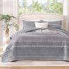 imageAndency Black Oversized Super King Plus Quilt Set 3 Pieces Boho Lightweight Soft Striped Bedspread for All Season 128x120 Printed Bohemian Polyester Reversible Coverlet Comforter Sets01  Grey