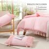 imageAndency Comforter King Size Set Khaki 3 Pieces Boho Tassel Lightweight Fluffy Bedding Comforters amp Sets Soft All Season Bed Set 104x90In Comforter amp 2 PillowcasesLight Pink