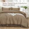 imageAndency Comforter King Size Set Khaki 3 Pieces Boho Tassel Lightweight Fluffy Bedding Comforters amp Sets Soft All Season Bed Set 104x90In Comforter amp 2 PillowcasesTaupe