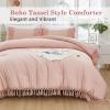 imageAndency Comforter King Size Set Khaki 3 Pieces Boho Tassel Lightweight Fluffy Bedding Comforters amp Sets Soft All Season Bed Set 104x90In Comforter amp 2 PillowcasesPink