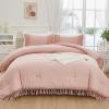 imageAndency Comforter King Size Set Khaki 3 Pieces Boho Tassel Lightweight Fluffy Bedding Comforters amp Sets Soft All Season Bed Set 104x90In Comforter amp 2 PillowcasesPink