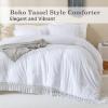 imageAndency Comforter King Size Set Khaki 3 Pieces Boho Tassel Lightweight Fluffy Bedding Comforters amp Sets Soft All Season Bed Set 104x90In Comforter amp 2 PillowcasesWhite