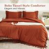 imageAndency Comforter King Size Set Khaki 3 Pieces Boho Tassel Lightweight Fluffy Bedding Comforters amp Sets Soft All Season Bed Set 104x90In Comforter amp 2 PillowcasesTerracotta