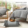 imageAndency Comforter King Size Set Khaki 3 Pieces Boho Tassel Lightweight Fluffy Bedding Comforters amp Sets Soft All Season Bed Set 104x90In Comforter amp 2 PillowcasesMedium Grey