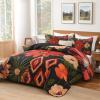 imageAndency Floral Boho Quilt King Size Bedding Set Brown Black 3 Pieces Farmhouse Flower Botanical Summer Bedspreads with 2 Shams Soft Reversible Lightweight Polyester Coverlet Set 106x96Crimson Bloom