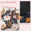 imageAndency Floral Boho Quilt King Size Bedding Set Brown Black 3 Pieces Farmhouse Flower Botanical Summer Bedspreads with 2 Shams Soft Reversible Lightweight Polyester Coverlet Set 106x96Blush Twilight