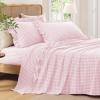 imageAndency Beige Full Size Cotton Gingham Sheets Set Soft Breathable 100 Washed Cotton Cream Plaid Ruffle Sheet for Full Size Bed 3 Pieces Classic Aesthetic Shabby Chic Farmhouse Room Decor Bedding05  Pink