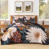 imageAndency Floral Boho Quilt King Size Bedding Set Brown Black 3 Pieces Farmhouse Flower Botanical Summer Bedspreads with 2 Shams Soft Reversible Lightweight Polyester Coverlet Set 106x96Blush Twilight