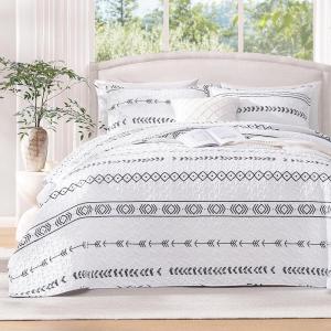 imageAndency Black Oversized Super King Plus Quilt Set 3 Pieces Boho Lightweight Soft Striped Bedspread for All Season 128x120 Printed Bohemian Polyester Reversible Coverlet Comforter Sets04  White