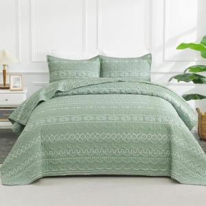 imageAndency Black Oversized Super King Plus Quilt Set 3 Pieces Boho Lightweight Soft Striped Bedspread for All Season 128x120 Printed Bohemian Polyester Reversible Coverlet Comforter Sets05  Sage Green
