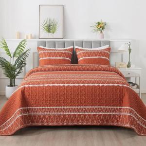 imageAndency Black Oversized Super King Plus Quilt Set 3 Pieces Boho Lightweight Soft Striped Bedspread for All Season 128x120 Printed Bohemian Polyester Reversible Coverlet Comforter Sets11  Burnt Orange