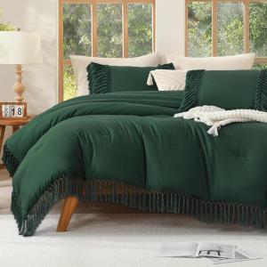 imageAndency Comforter King Size Set Khaki 3 Pieces Boho Tassel Lightweight Fluffy Bedding Comforters amp Sets Soft All Season Bed Set 104x90In Comforter amp 2 PillowcasesEmerald