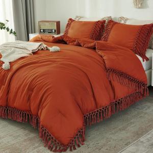 imageAndency Comforter King Size Set Khaki 3 Pieces Boho Tassel Lightweight Fluffy Bedding Comforters amp Sets Soft All Season Bed Set 104x90In Comforter amp 2 PillowcasesTerracotta