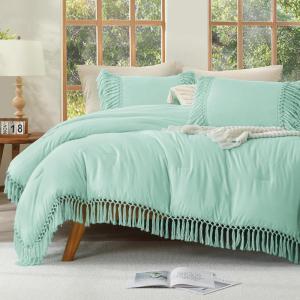 imageAndency Comforter King Size Set Khaki 3 Pieces Boho Tassel Lightweight Fluffy Bedding Comforters amp Sets Soft All Season Bed Set 104x90In Comforter amp 2 PillowcasesMint