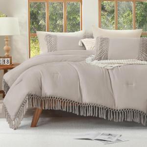 imageAndency Comforter King Size Set Khaki 3 Pieces Boho Tassel Lightweight Fluffy Bedding Comforters amp Sets Soft All Season Bed Set 104x90In Comforter amp 2 PillowcasesHeather Grey
