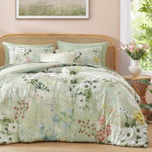 imageAndency Twin Size 5 Piece Reversible Bed in a Bag  Botanical Floral amp Gingham Comforter Set Farmhouse Vintage Rustic ComforterBrownSage