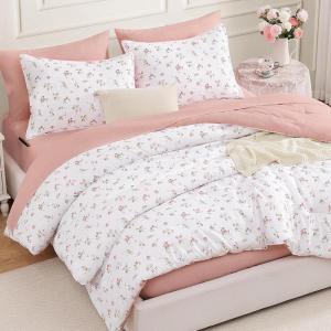 imageAndency Floral Comforter Set 5 Pieces Cute Pink Bedding Sets Coquette Cottagecore Flower Dorm Bedding Soft Lightweight Kids Bed Twin Comforter with Sheets Pillowcases amp Shams for Teen GirlsBlush