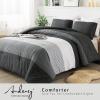 imageAndency Stripe Comforter Set Full Size 79x90 Inch 3 Pieces Teal Patchwork Striped Bed Set Soft Down Alternative Bedding Set with Corner LoopsBlack Gray
