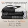 imageAndency Stripe Comforter Set Full Size 79x90 Inch 3 Pieces Teal Patchwork Striped Bed Set Soft Down Alternative Bedding Set with Corner LoopsBlack Gray