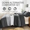 imageAndency Stripe Comforter Set Full Size 79x90 Inch 3 Pieces Teal Patchwork Striped Bed Set Soft Down Alternative Bedding Set with Corner LoopsBlack Gray