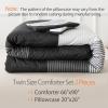 imageAndency Stripe Comforter Set Full Size 79x90 Inch 3 Pieces Teal Patchwork Striped Bed Set Soft Down Alternative Bedding Set with Corner LoopsBlack Gray