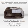 imageAndency Stripe Comforter Set Full Size 79x90 Inch 3 Pieces Teal Patchwork Striped Bed Set Soft Down Alternative Bedding Set with Corner LoopsDark Brown