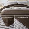 imageAndency Stripe Comforter Set Full Size 79x90 Inch 3 Pieces Teal Patchwork Striped Bed Set Soft Down Alternative Bedding Set with Corner LoopsDark Brown