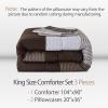 imageAndency Stripe Comforter Set Full Size 79x90 Inch 3 Pieces Teal Patchwork Striped Bed Set Soft Down Alternative Bedding Set with Corner LoopsDark Brown