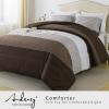 imageAndency Stripe Comforter Set Full Size 79x90 Inch 3 Pieces Teal Patchwork Striped Bed Set Soft Down Alternative Bedding Set with Corner LoopsDark Brown