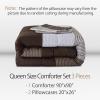 imageAndency Stripe Comforter Set Full Size 79x90 Inch 3 Pieces Teal Patchwork Striped Bed Set Soft Down Alternative Bedding Set with Corner LoopsDark Brown
