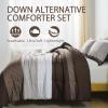 imageAndency Stripe Comforter Set Full Size 79x90 Inch 3 Pieces Teal Patchwork Striped Bed Set Soft Down Alternative Bedding Set with Corner LoopsDark Brown