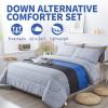 imageAndency Stripe Comforter Set Full Size 79x90 Inch 3 Pieces Teal Patchwork Striped Bed Set Soft Down Alternative Bedding Set with Corner LoopsGray Blue