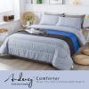 imageAndency Stripe Comforter Set Full Size 79x90 Inch 3 Pieces Teal Patchwork Striped Bed Set Soft Down Alternative Bedding Set with Corner LoopsGray Blue