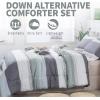 imageAndency Stripe Comforter Set Full Size 79x90 Inch 3 Pieces Teal Patchwork Striped Bed Set Soft Down Alternative Bedding Set with Corner LoopsMint Green