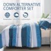 imageAndency Stripe Comforter Set Full Size 79x90 Inch 3 Pieces Teal Patchwork Striped Bed Set Soft Down Alternative Bedding Set with Corner LoopsNavy