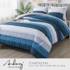 imageAndency Stripe Comforter Set Full Size 79x90 Inch 3 Pieces Teal Patchwork Striped Bed Set Soft Down Alternative Bedding Set with Corner LoopsNavy
