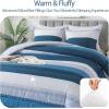 imageAndency Stripe Comforter Set Full Size 79x90 Inch 3 Pieces Teal Patchwork Striped Bed Set Soft Down Alternative Bedding Set with Corner LoopsNavy