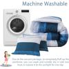 imageAndency Stripe Comforter Set Full Size 79x90 Inch 3 Pieces Teal Patchwork Striped Bed Set Soft Down Alternative Bedding Set with Corner LoopsNavy