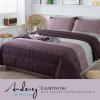imageAndency Stripe Comforter Set Full Size 79x90 Inch 3 Pieces Teal Patchwork Striped Bed Set Soft Down Alternative Bedding Set with Corner LoopsPurple Gray