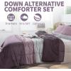 imageAndency Stripe Comforter Set Full Size 79x90 Inch 3 Pieces Teal Patchwork Striped Bed Set Soft Down Alternative Bedding Set with Corner LoopsPurple Gray