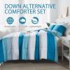 imageAndency Stripe Comforter Set Full Size 79x90 Inch 3 Pieces Teal Patchwork Striped Bed Set Soft Down Alternative Bedding Set with Corner LoopsTeal