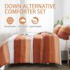 imageAndency Stripe Comforter Set Full Size 79x90 Inch 3 Pieces Teal Patchwork Striped Bed Set Soft Down Alternative Bedding Set with Corner LoopsTerracotta