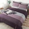 imageAndency Stripe Comforter Set Full Size 79x90 Inch 3 Pieces Teal Patchwork Striped Bed Set Soft Down Alternative Bedding Set with Corner LoopsPurple Gray