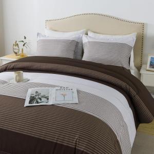 imageAndency Stripe Comforter Set Full Size 79x90 Inch 3 Pieces Teal Patchwork Striped Bed Set Soft Down Alternative Bedding Set with Corner LoopsDark Brown