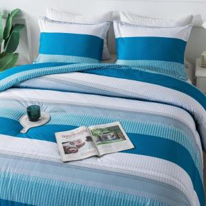imageAndency Stripe Comforter Set Full Size 79x90 Inch 3 Pieces Teal Patchwork Striped Bed Set Soft Down Alternative Bedding Set with Corner LoopsTeal