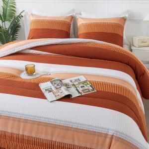 imageAndency Stripe Comforter Set Full Size 79x90 Inch 3 Pieces Teal Patchwork Striped Bed Set Soft Down Alternative Bedding Set with Corner LoopsTerracotta
