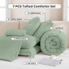 imageAndency King Size Comforter Set 7 Pieces Ivory  Bed in a Bag King Boho Lightweight Fluffy Tufted Bedding Sets with Quilt Comforter Sheets Pillowcases amp ShamsSage Green