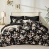 imageAndency Floral Comforter Set Full Size 7 Pieces Blue Flower Lightweight Bedding Set for All Seasons Soft Vintage Bed in a Bag with Comforter Sheets Pillowcases amp ShamsBlack