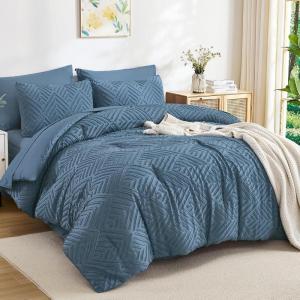imageAndency King Size Comforter Set 7 Pieces Ivory  Bed in a Bag King Boho Lightweight Fluffy Tufted Bedding Sets with Quilt Comforter Sheets Pillowcases amp ShamsOcean Blue