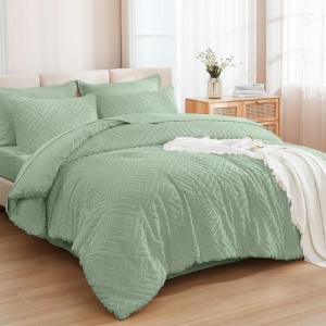 imageAndency King Size Comforter Set 7 Pieces Ivory  Bed in a Bag King Boho Lightweight Fluffy Tufted Bedding Sets with Quilt Comforter Sheets Pillowcases amp ShamsSage Green